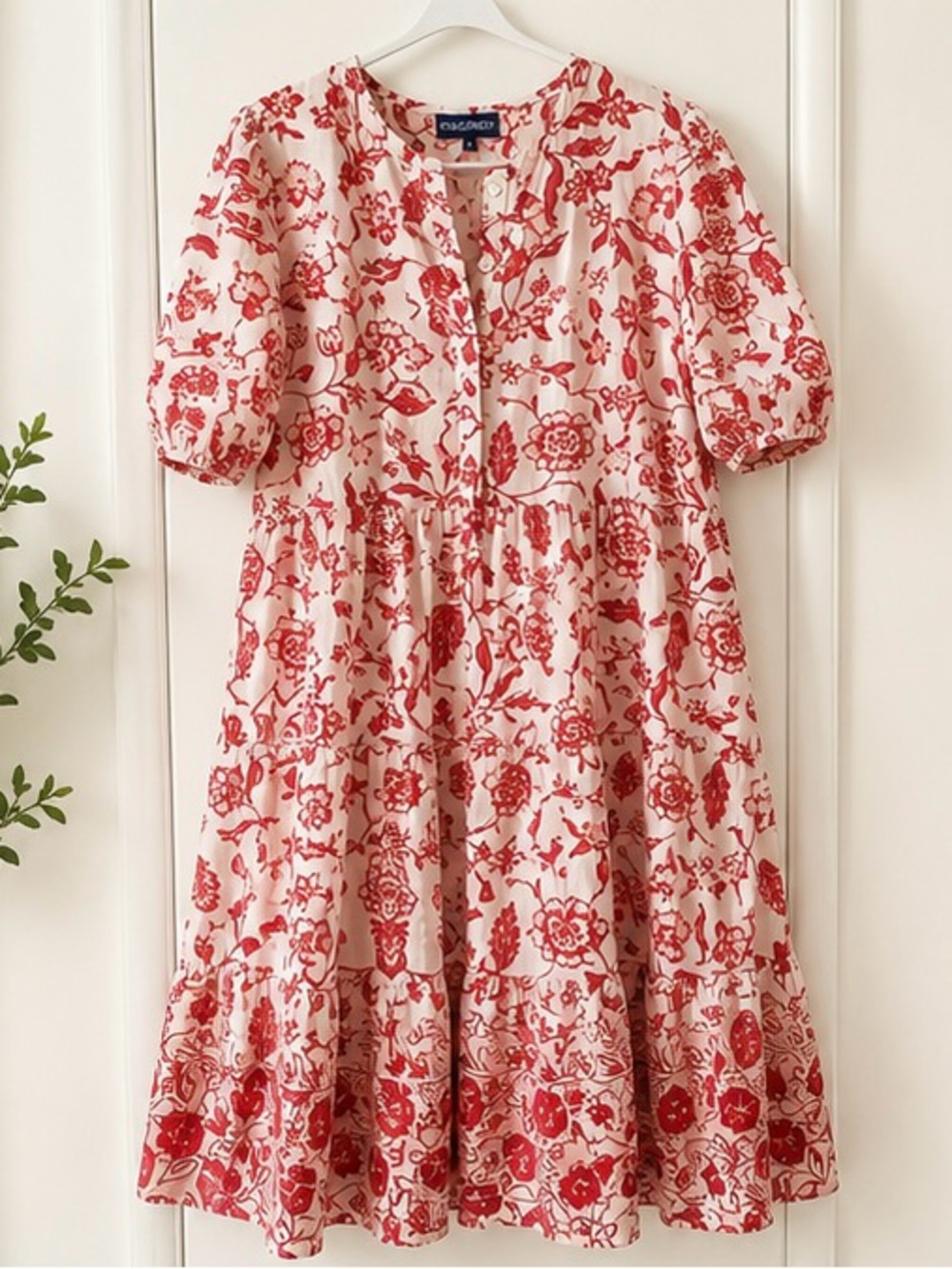 Ro’s Garden Red Floral Tiered Midi Dress